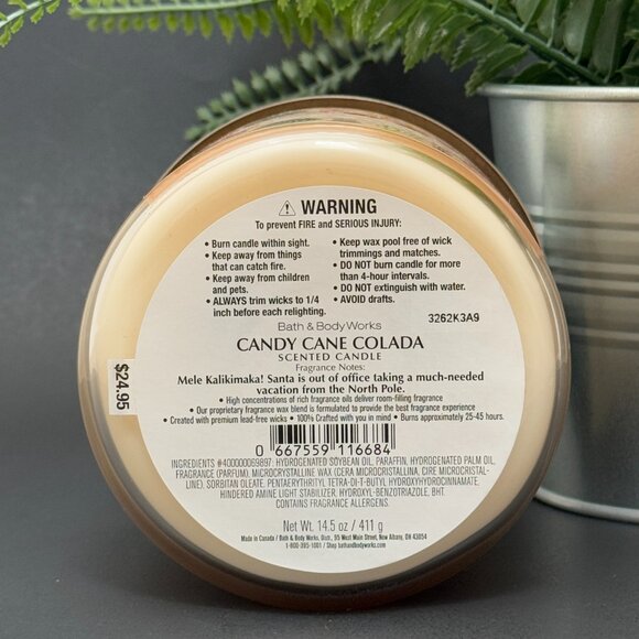 BBW Candy Cane Colada Bath & Body Works 3 Wick Candle - Picture 9 of 10